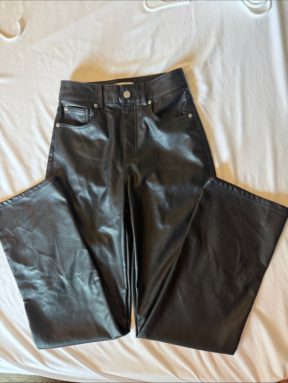 H&M Black Faux Leather High Rise Wide Leg Pants Size 2